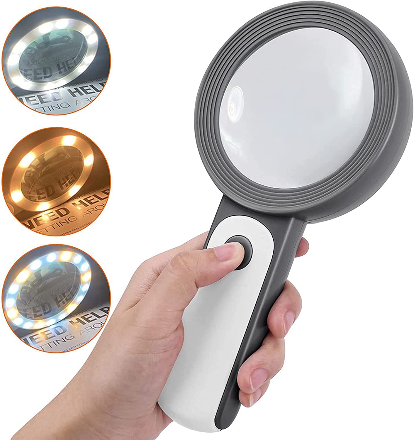 Magnifying Glass with Light-30X handheld Magnifier Glasses with 18 LED  Illuminated Light,with Lens Cloth, for Seniors Reading, Macular  Degeneration, Jewelers, Crafts, Books(White + gray) 